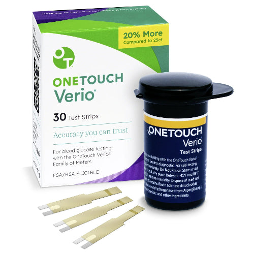 OneTouch Verio Test Strips for Diabetes - 30 Count | Diabetic Test Strips for Blood Sugar Monitor, Home Glucose Testing | 1 Box (30 Test Strips)