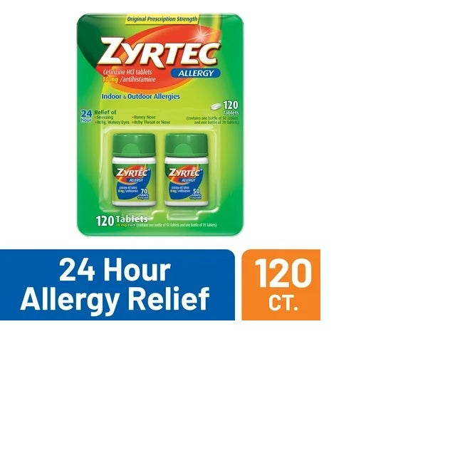 Zyrtec - 24 Hour Allergy Relief - 120 Tablets - 1 Pack